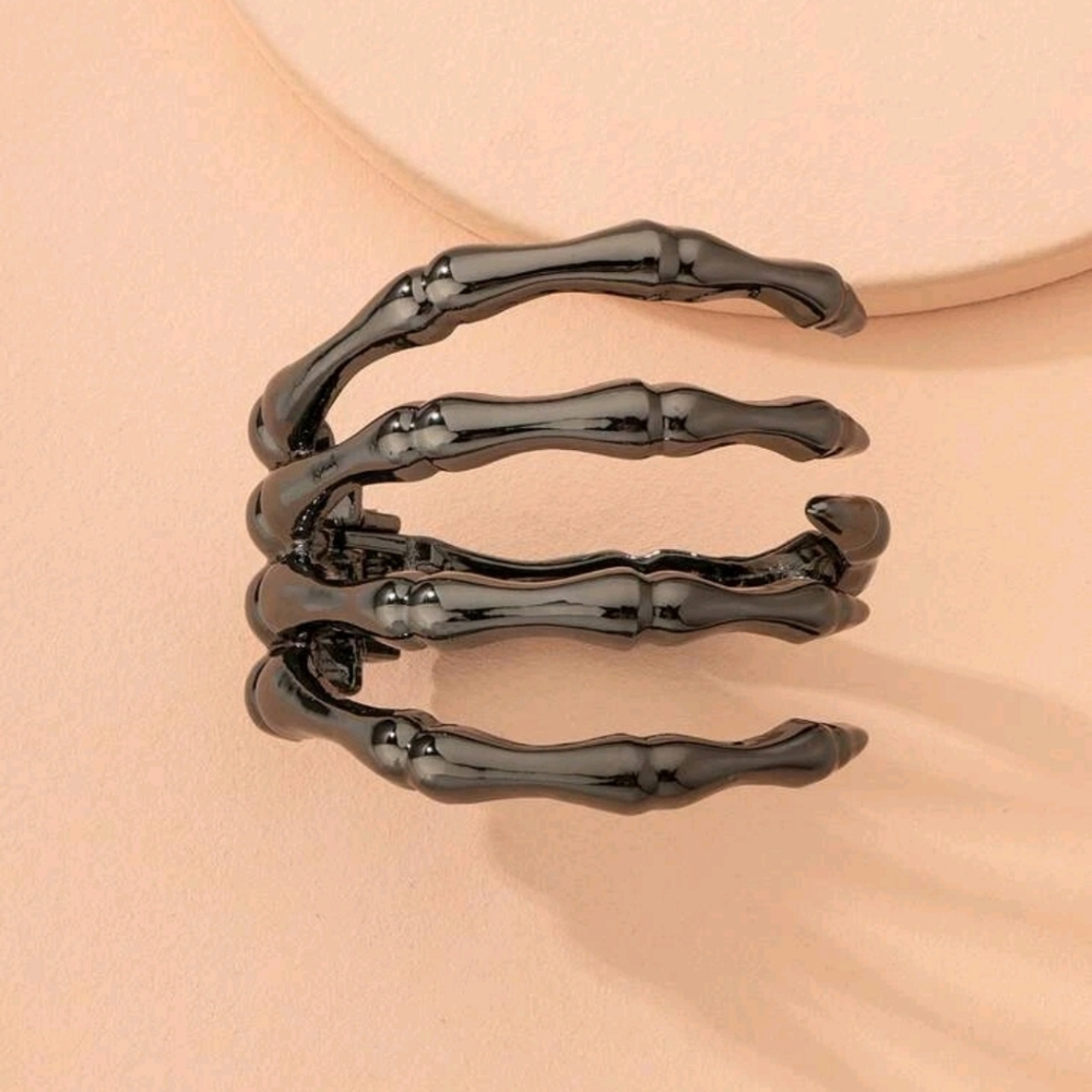 Black Gunmetal Skeleton Hand Bracelet! New!